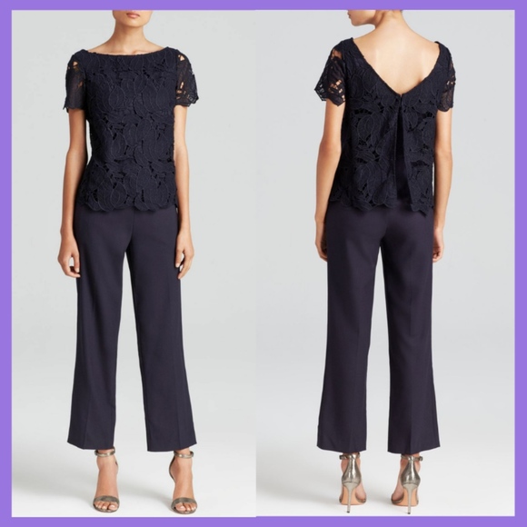 NWT $495 Tory Burch Lace Bodice Jumpsuit Navy‎ Blue [SZ 12 ] - Picture 3 of 12